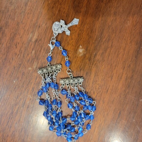Rosary Bracelet w Blue Faceted Beads & Silver Cross - Picture 6 of 8
